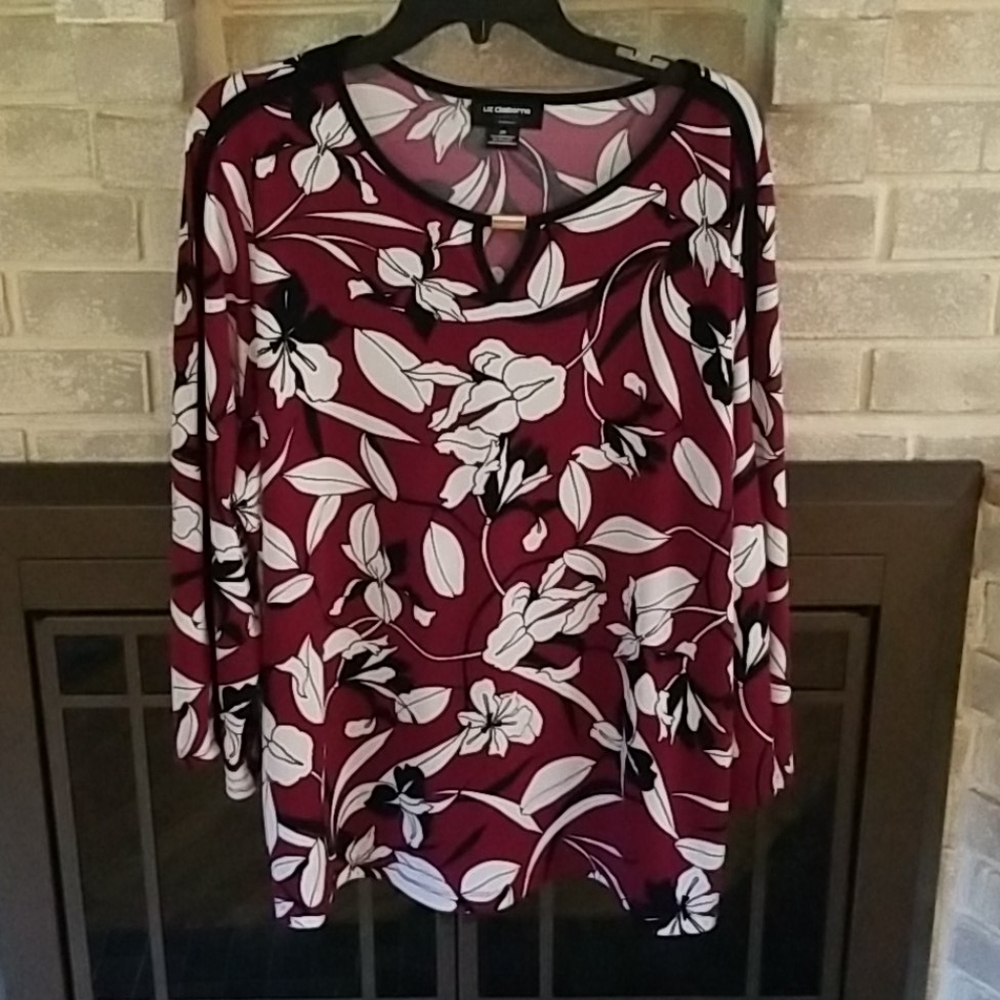 Liz Claiborne top size 2X burgundy/white/black